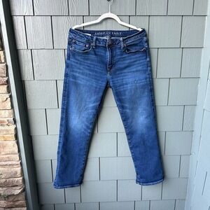 American Eagle Mens Airflex+ Straight‎ Leg Jeans Medium Wash 34x32
